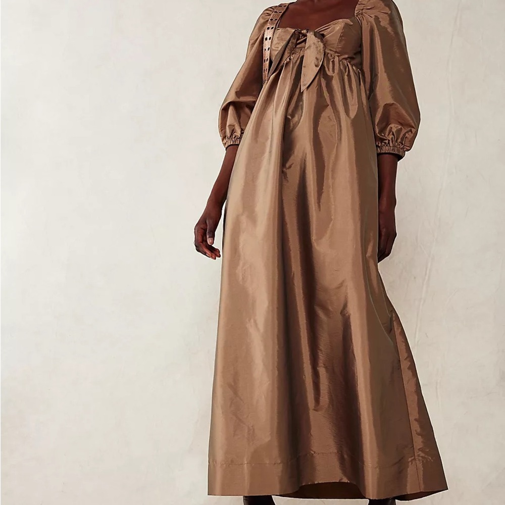 Free People collab Hansen & Gratel Brown Puff Sleeve Dress